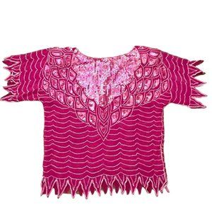 Dominique Evening Womens Vintage 100% Silk‎ Hand Beaded Sequin Top NY Paris Rome